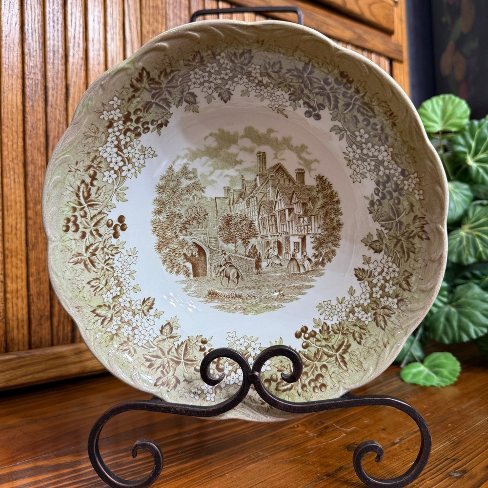 J & G Meakin Romantic England Bowl Warwickshire Green Ironstone Excellent